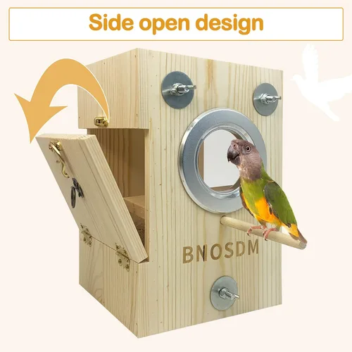 Miniatura 5 de BNOSDM Caja de nido de periquitos Caja transparente de cría de aves Cajas nido de madera natural jaula para pájaros (S)