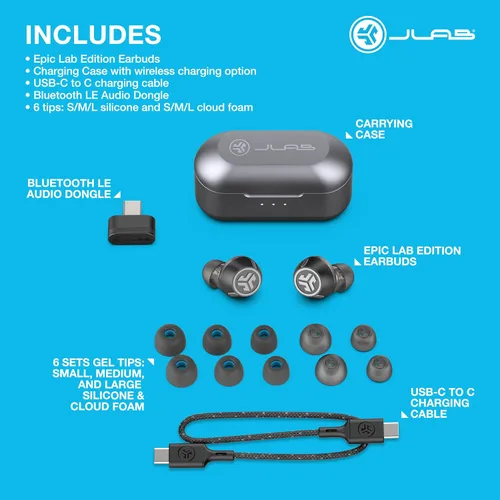 Miniatura 8 de JLab Epic Lab Edition - Auriculares inalámbricos verdaderos, controladores duales híbridos, audio espacial, BT multipunto, carga inalámbrica