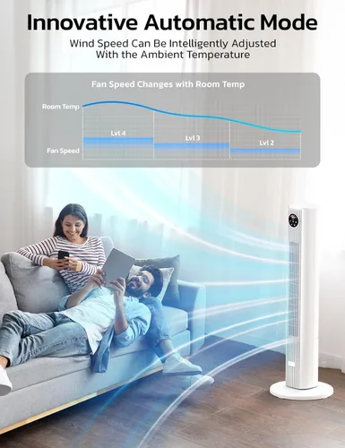 Miniatura 5 de ZAFRO Ventilador de torre para dormitorio, ventilador oscilante de 90° con 4 modos, 3 velocidades, velocidad de 25 pies/s, temporizador de 12 horas