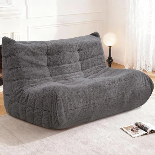 Miniatura 79 de Puf para adultos, silla puf grande, sillón con relleno de espuma viscoelástica para el hogar, apartamento o sala de juegos, gris afelpado Felpa gris