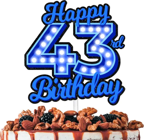 Miniatura 13 de Decoración de pastel de cumpleaños 10 con purpurina azul Let's Glow Crazy Party Theme Decor Supplies Men Women Happy Birthday 10 Anniversary Party