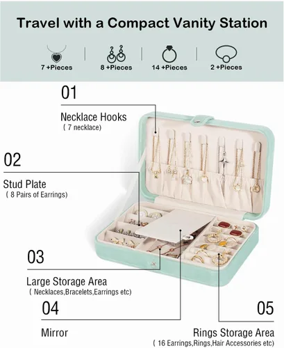 Miniatura 4 de GUKA Estuche de joyería de viaje, organizador de viaje portátil de joyería, organizador de joyería de viaje de poliuretano para anillos, aretes