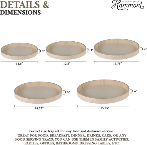 Miniatura 5 de Bandejas redondas de madera para servir, bandeja de desayuno anidada, bandejas de madera para organizar y catering