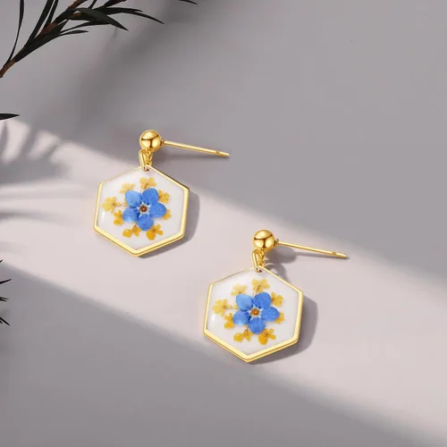 Miniatura 36 de Forget-Me-Not and Queen Anne's Lace Pressed Wildflower Earrings Pressed Flower Earrings Handmade Drop and Dangle Earrings Gift for Woman