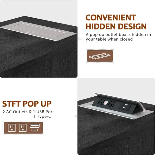 Miniatura 3 de HIFYOBRO - Mesa auxiliar con 3 cajones y estación de carga con tapa abatible, mesa auxiliar con almacenamiento, mesita de noche estrecha de madera