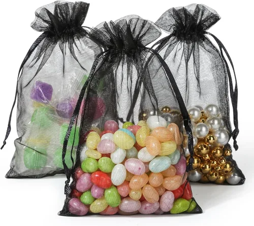 Hopttreely 50 bolsas de organza - 4x4.72 pulgadas (10x12cm) bolsitas con cordón para joyería para bodas, fiestas, festivales y regalos