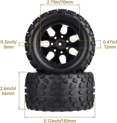 Miniatura 2 de Llantas y ruedas de 0.110 in Hex 1/10 Escala 1/10 Monster Truck Ruedas para Traxxas Rustler VXL Stampede 4x4 Redcat Volcano EPX Pro Blackout XTE