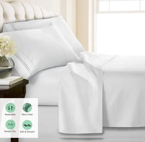 Miniatura 4 de Juego de sábanas para cama de tamaño King, juego de sábanas de microfibra sedosas y transpirables, con bolsillo profundo de 18 pulgadas, sábana