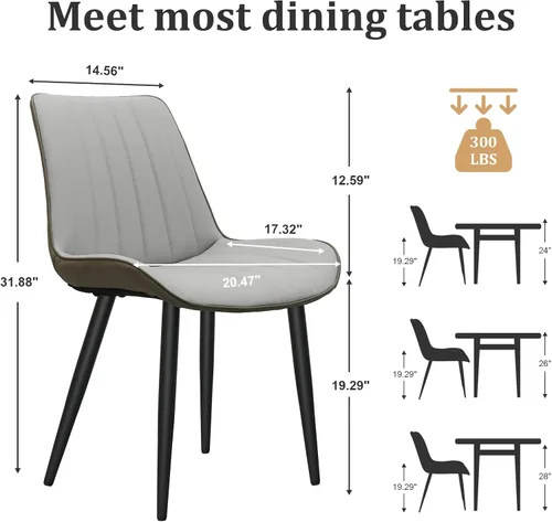 Miniatura 2 de Juego de 4 sillas de comedor tapizadas de piel sintética, modernas sillas de cocina y comedor con cómodos cojines y patas de metal negro, diseño