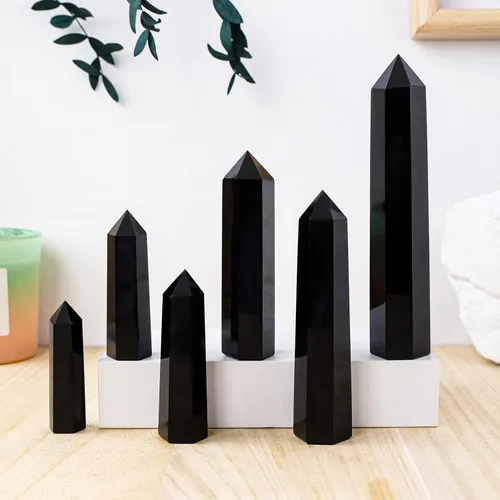 Miniatura 7 de Apengshi Torre de cristal de obsidiana negra, varita de cristal curativo natural, piedras de una sola punta, terapia de piedras preciosas