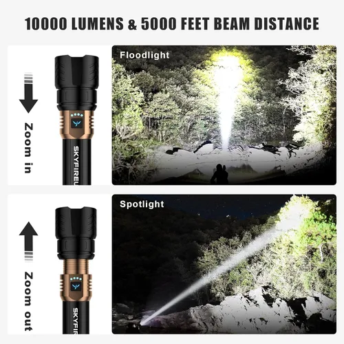 Miniatura 2 de SKYFIRE Linterna recargable de alto lúmen, súper brillante, con zoom, cuatro modos, linterna LED impermeable para camping esencial, emergencias al