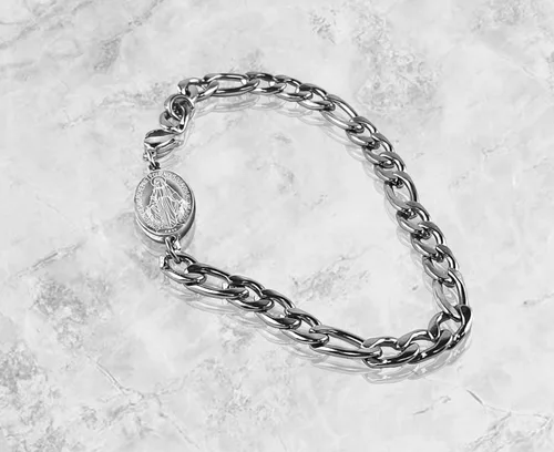 Miniatura 3 de Ben Junot USA - Pulsera de acero inoxidable para hombre con medalla milagrosa