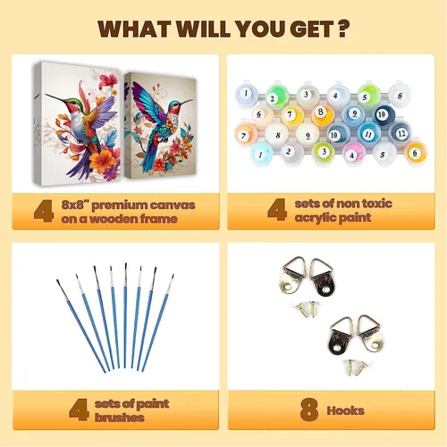 Miniatura 5 de Kit de Pintura por Números para Adultos - Pack de 2 Kits de Pintura por Números de Colibrí - Pintura Fácil en Acrílico por Números con Marco - Artes