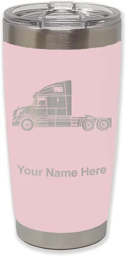 Miniatura 16 de LaserGram Taza aislada al vacío de 20 onzas, cabina de camión, grabado personalizado incluido (negro)