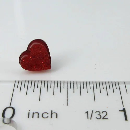 Miniatura 32 de Pendientes de botón de corazón acrílico con purpurina de acero inoxidable de 0.315 in