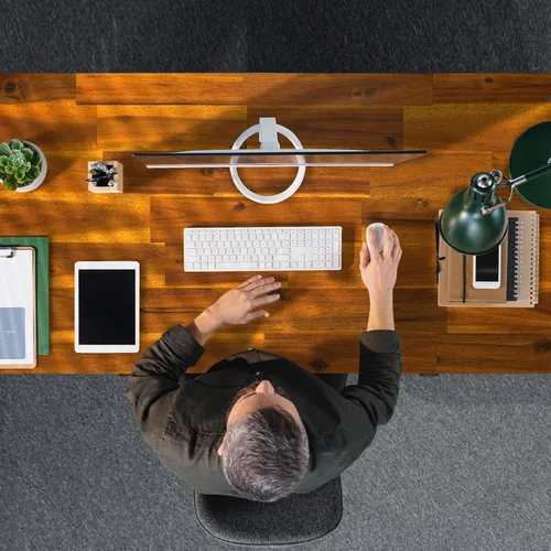 Miniatura 9 de Acacia Lagom - Escritorio de trabajo de madera maciza de 48 pulgadas con cajones, muebles de oficina, mesa de trabajo de estilo escandinavo