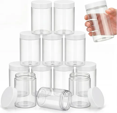 Miniatura 10 de SATINIOR Paquete de 12 frascos de plástico con tapas, frascos redondos para cosméticos de viaje, para artículos de tocador, loción, crema