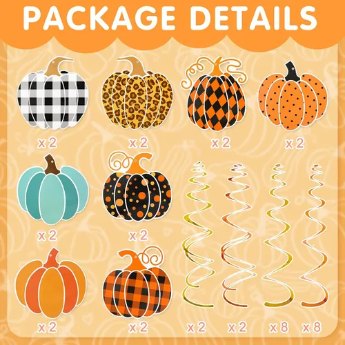 Miniatura 3 de AnyDesign Kit de decoración de remolinos colgantes de calabaza, 36 piezas, serpentinas colgantes de otoño con adornos de cartón recortado