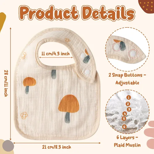 Miniatura 2 de Zainpe 6 piezas de baberos de algodón de muselina con broches para bebé con patrón de conejo, oso, oveja, pañuelos para babero suaves, absorbentes