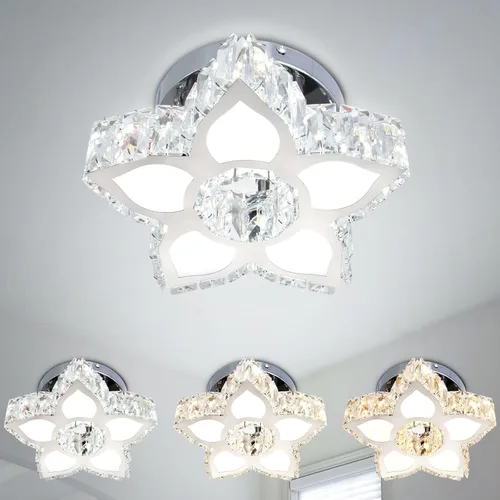 FRIXCHUR Lámpara de Techo Moderna de Cristal Mini Lámpara de Araña LED Pequeña Lámpara de Araña de Flores para Sala de Estar Dormitorio Comedor