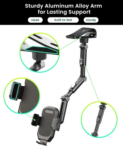 Miniatura 3 de Karmus Soporte de teléfono para visera solar para automóvil, soporte de teléfono con clip de aleación de aluminio con bloqueo automático, rotación