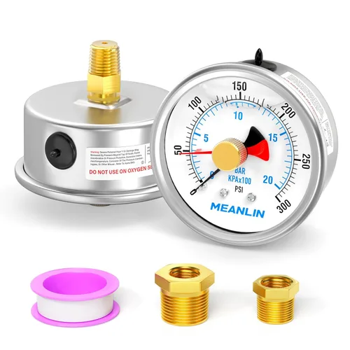 Miniatura 14 de MEANLIN MEASURE 0~100 Psi Manómetro de acero inoxidable con esfera de 2.5 pulgadas con puntero de reinicio, relleno de líquido, WOG para agua