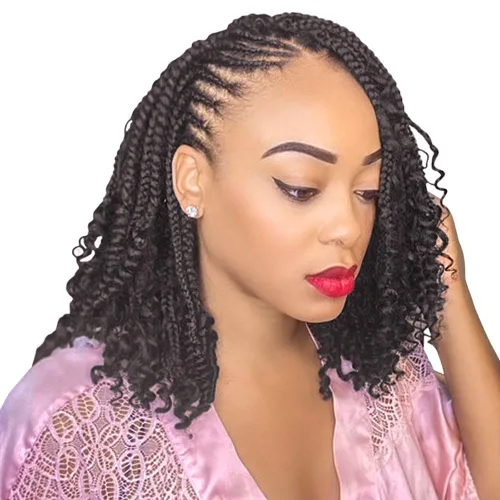 Miniatura 25 de Niseyo - Caja diosa con trenzas de pelo a crochet de 8 pulgadas, paquete de 8 unidades, trenzas de caja a crochet cortas, extremos rizados