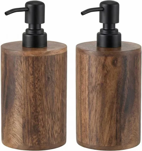 Miniatura 12 de Dispensador de jabón de madera maciza de 6.8 fl oz para baño, cocina, bomba de jabón de manos recargable de madera, dispensador de loción