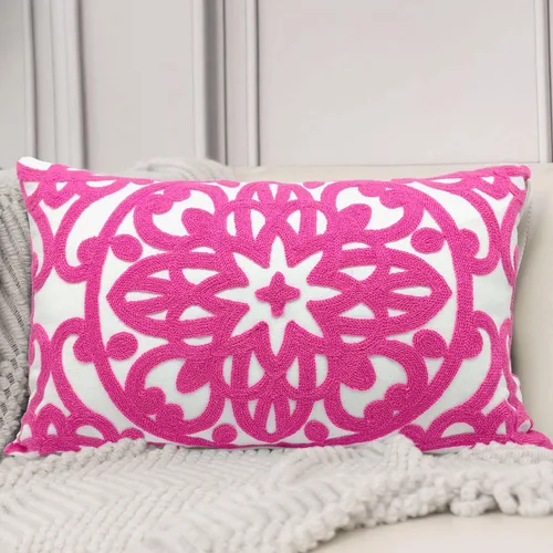 Miniatura 23 de Alysheer - Funda de almohada lumbar decorativa bordada 12" x 20", patrón de bordado clásico Boho Mandala, funda de cojín rectangular de algodón