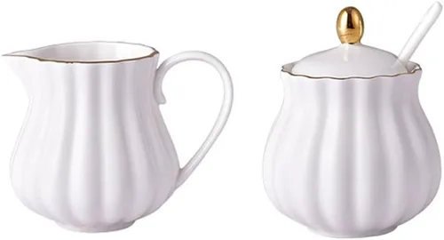 CHOOLD Elegante juego de azúcar y crema de cerámica con diseño de flores, con tapa, cuchara y crema, juego de servir de café, regalo de boda, 7.5