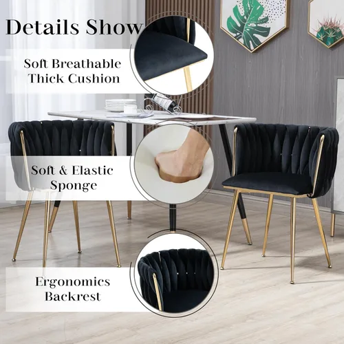 Miniatura 4 de Juego de mesa redonda dorada para 4, juego de mesa de comedor de 39'' con tapa de vidrio transparente, juego de mesa de cocina circular moderna de 5