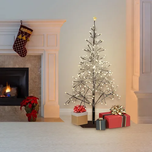 Miniatura 10 de Alpine Corporation Árbol de Navidad artificial festivo para interiores y exteriores de 53 pulgadas de alto con luces LED blancas cálidas, dorado