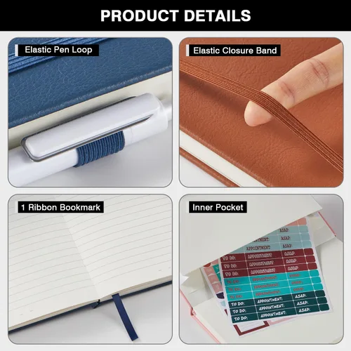 Miniatura 2 de Paquete de 3 cuadernos rayados con bolígrafo, cuadernos A5 (5.7 x 8.4 pulgadas) de tapa dura de cuero para mujeres y hombres, trabajo, 160 páginas