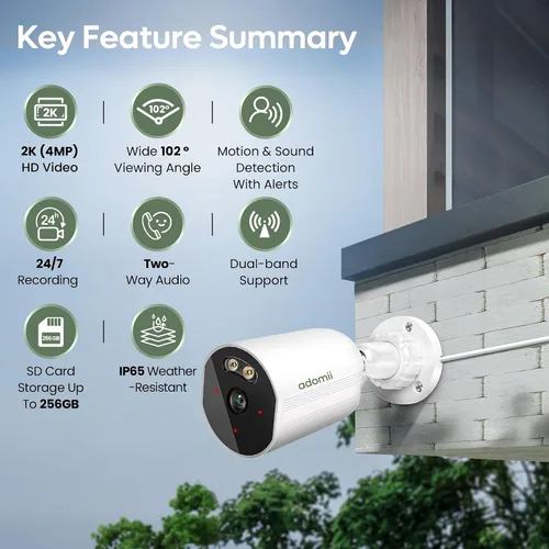 Miniatura 2 de adomii Cámaras de seguridad 2K inalámbricas para exteriores, visión nocturna de 33 pies, IP65 resistente a la intemperie, audio de 2 vías, cámara