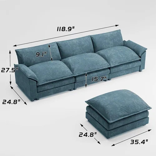 Miniatura 2 de Shahoo Sofá modular modular en forma de L de tela de felpilla con esponjas suaves y de alto apoyo y otomana extraíble, cómodo mueble tapizado