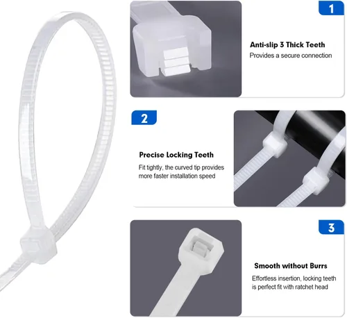 Miniatura 4 de Bridas para Cables, RAZCC 1200 piezas Bridas para Cables de 8 Pulgadas, Bridas de Alambre de Plástico Blanco Resistentes con Resistencia a