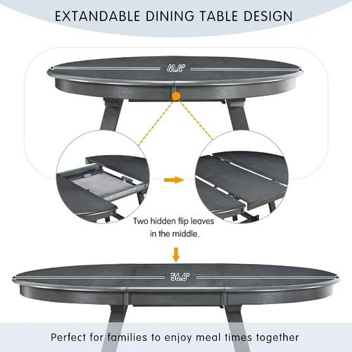 Miniatura 3 de Harper & Bright Designs Juego de mesa de comedor de madera de 5 piezas, mesa de comedor redonda extensible con 4 sillas de comedor, juego de cocina
