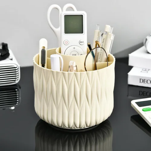Miniatura 6 de Soporte giratorio para brochas de maquillaje, organizador giratorio de 5 ranuras de 360° para escritorio de tocador, bonito almacenamiento estético