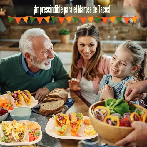 Miniatura 8 de LUVCOSY Paquete de 50 Soportes Desechables para Tacos con Compartimentos para Salsas, Platos Biodegradables de Almidón de Maíz para Tacos
