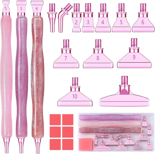 Miniatura 8 de Snewvie Juego de herramientas de accesorios de bolígrafo de pintura de diamante, 3 bolígrafos de arte de diamante con purpurina y 12 puntas de rosca