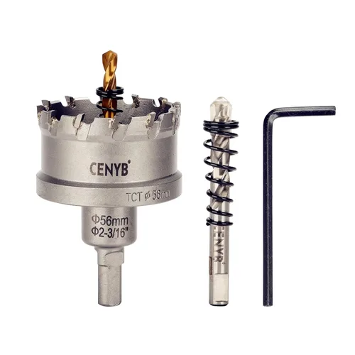 Miniatura 61 de 10 piezas (16-54 mm) Kit de sierra perforadora de carburo TCT para metales duros. Incluye 2 brocas de titanio, 1 broca piloto escalonada y 2 llaves