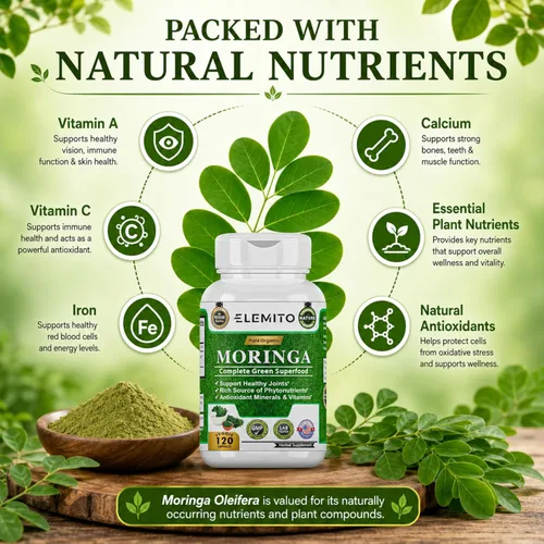 Miniatura 6 de Moringa Oleifera Cápsulas de 1000 mg Polvo de hoja de moringa pura Superalimento verde para el metabolismo y el apoyo inmunológico Sin OMG