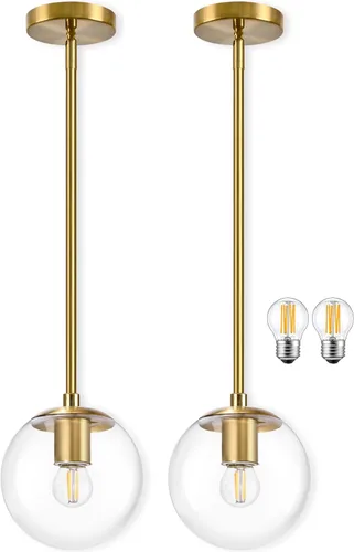 Miniatura 34 de Bagood Lámpara Colgante de Globo de 6" Dorada Lámpara Colgante de Mediados de Siglo Luces Colgantes de Globo para Isla de Cocina Acabado en Latón