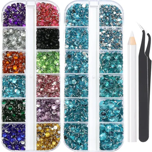 Miniatura 10 de 3520 diamantes de imitación de uñas color dorado champán para uñas, multiformas con parte trasera plana, diamantes de imitación redondos
