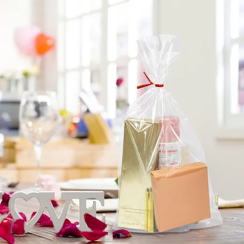 Miniatura 4 de Morepack Bolsas de Celofán de Fondo Plano, 100 Piezas 9x3x13 Pulgadas Bolsas de Celofán Transparentes de Fondo Plano para Dulces con Lazos