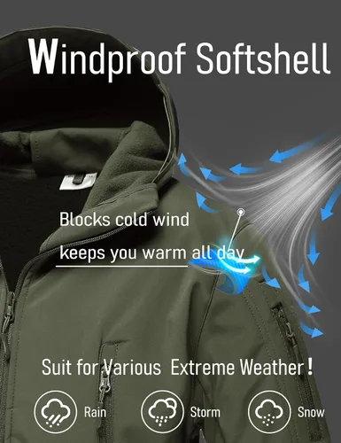 Miniatura 5 de MAGCOMSEN Chaqueta táctica para hombre, impermeable, con forro polar, para esquí, nieve, invierno, cortavientos