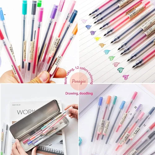 Miniatura 6 de Penagic - Bolígrafos de gel de 12 colores, punta fina de bola, bolígrafos de tinta de 0.020 in para tomar notas para suministros de papelería Surtido