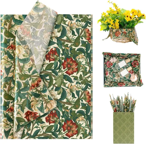 Miniatura 24 de Larcenciel Papel de seda negro, papel de seda floral vintage para bolsas de regalo, cajas, envoltura, manualidades, suministros de embalaje de arte
