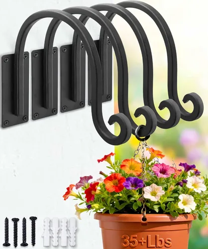 Miniatura 12 de Lifyzoon Soporte para plantas colgantes de alta resistencia: capacidad de peso de 50 libras, ganchos de metal negro para exteriores, ganchos