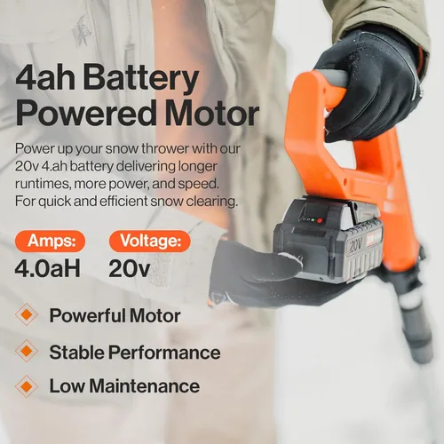 Miniatura 4 de SuperHandy Pala de nieve inalámbrica, lanzador de nieve eléctrico de 20 V 4 Ah, ligero, camino de limpieza de 10 x 5 pulgadas, distancia